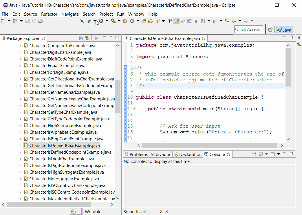 Java Character isDefined(char ch) method example
