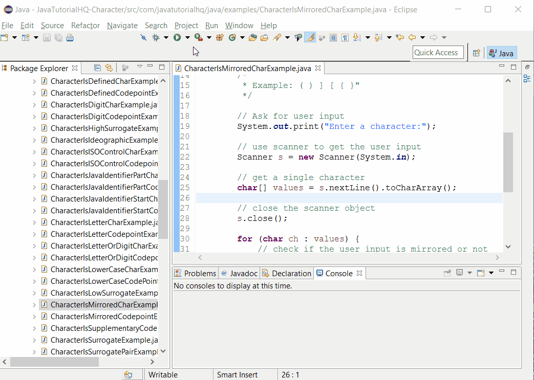 Java Character isMirrored(char ch) method example