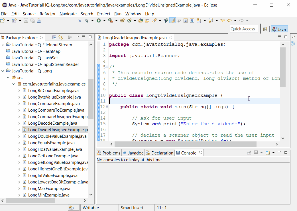 Java long divideUnsigned() method example