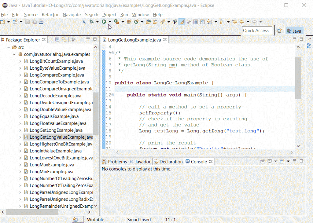 Java Long getLong(String nm) example output Java Tutorial HQ