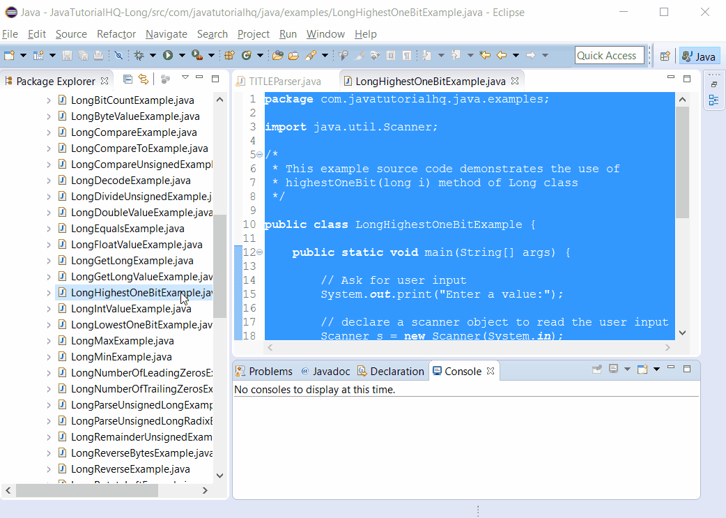 Java Long highestOneBit(long i) method example