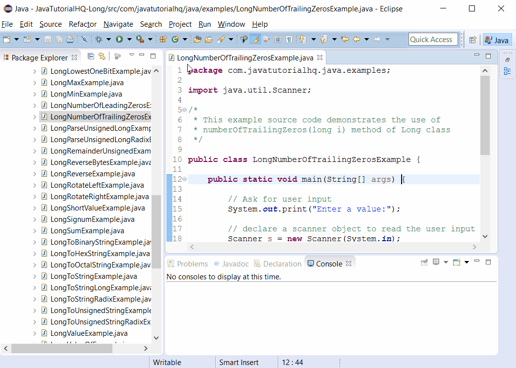 Java Long numberOfTrailingZeros(long i) method example