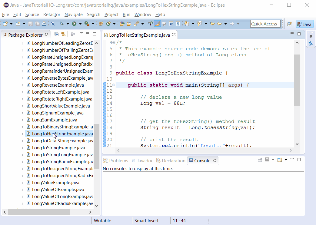 Java Long toHexString(long i) method example