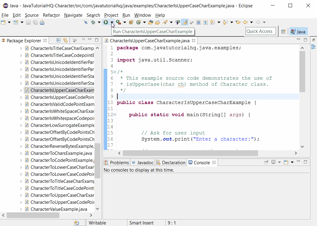 Java Character isUpperCase(char ch) method example