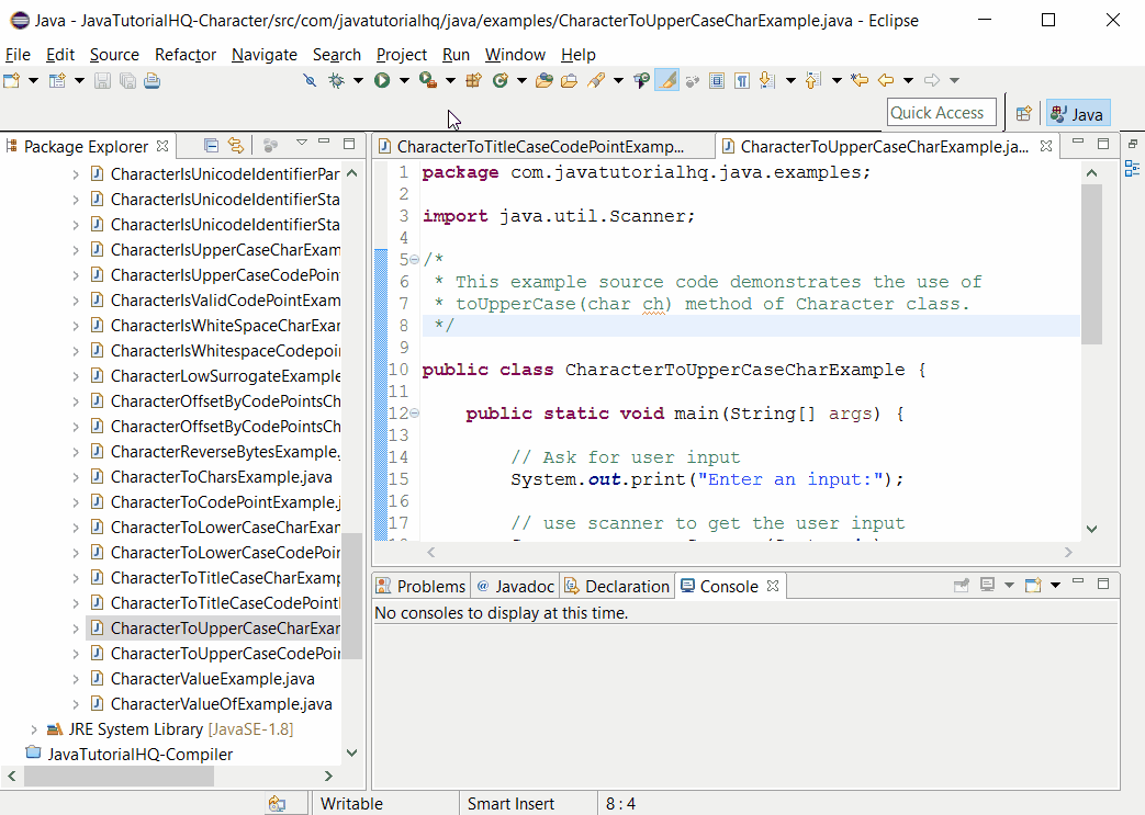 Java Character toUpperCase(char ch) method example