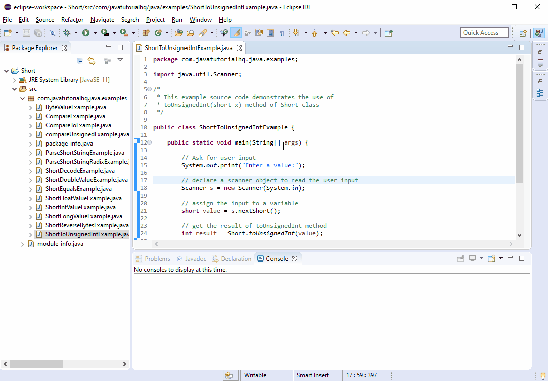 Java Short toUnsignedInt (short x) method example