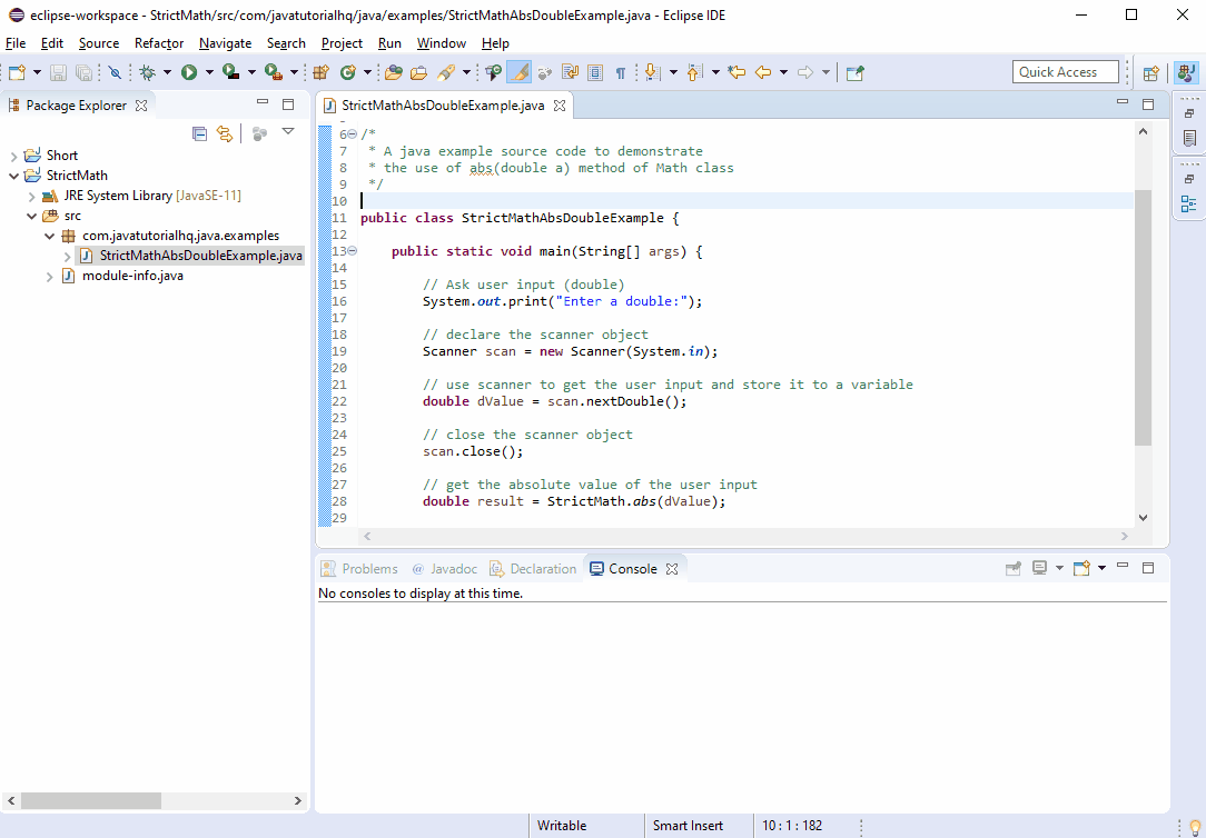 Java StrictMath abs(double a) method example output Java Tutorial HQ