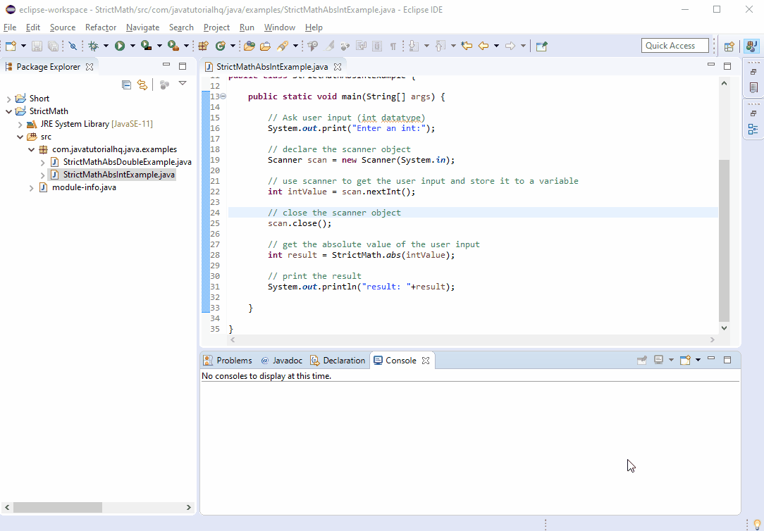 Java StrictMath abs (int a) method example