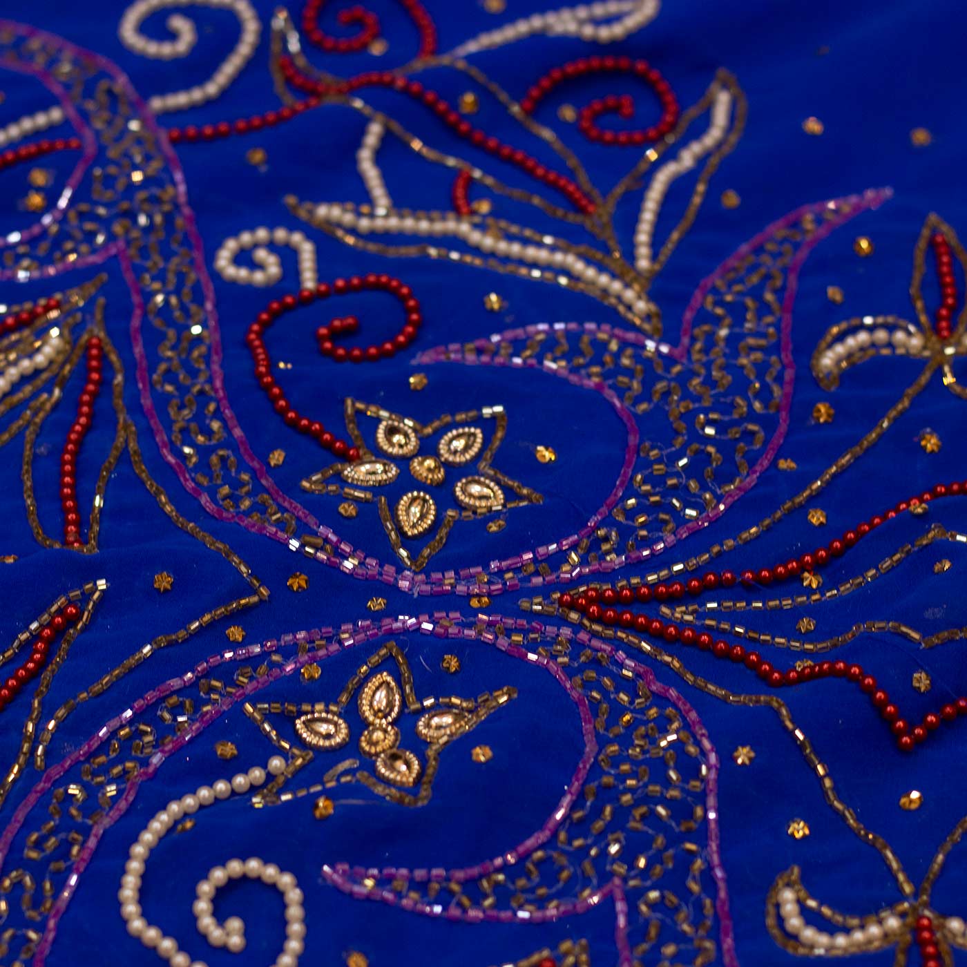 Blue Beaded Chiffon Fabric JayBecks Store