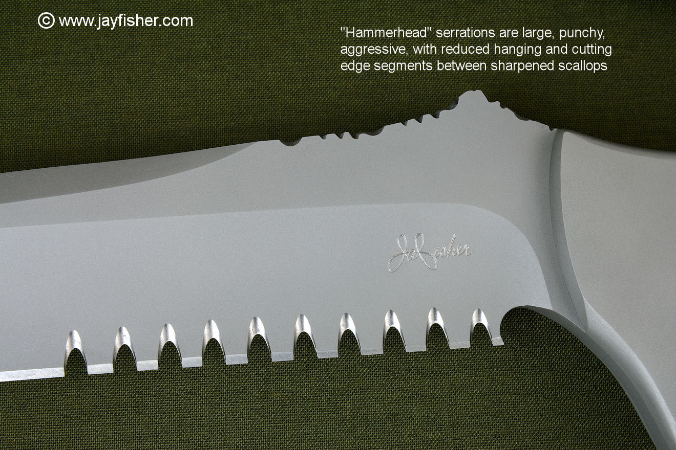 Serrations on fine handmade custom knives by Jay Fisher