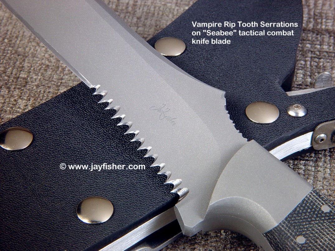 Serrations on fine handmade custom knives by Jay Fisher