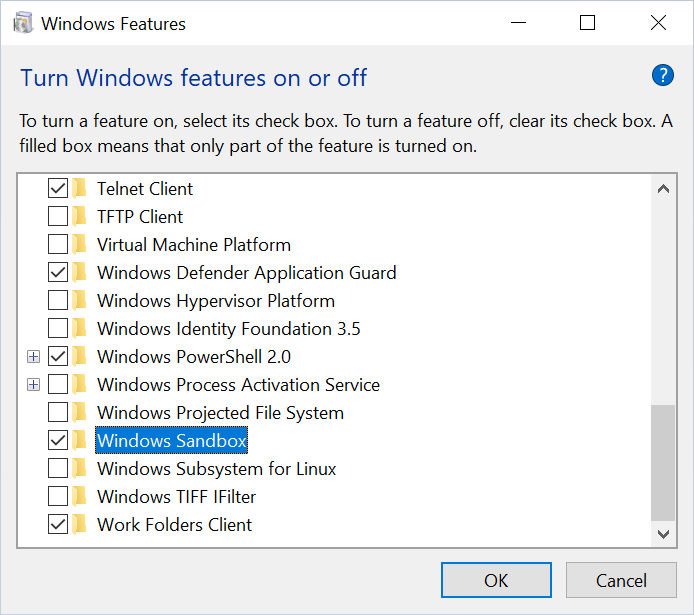 Enabling Windows Sandbox in Windows 10 May Update (version 1903