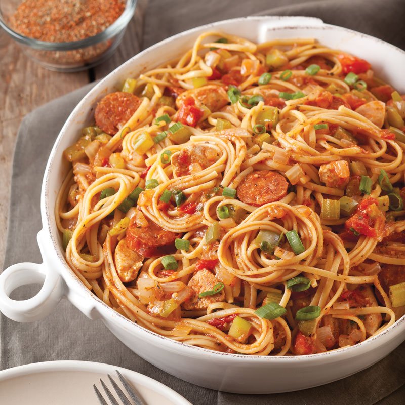 Cajun Chicken and Sausage 'Pastalaya' with Spaghetti and Provolone (for