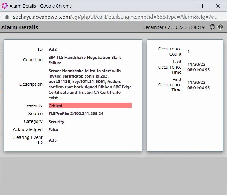 SIPTLS Server Handshake Failure/SIPTLS Handshake Negotiation Start Failure warnings/errors on