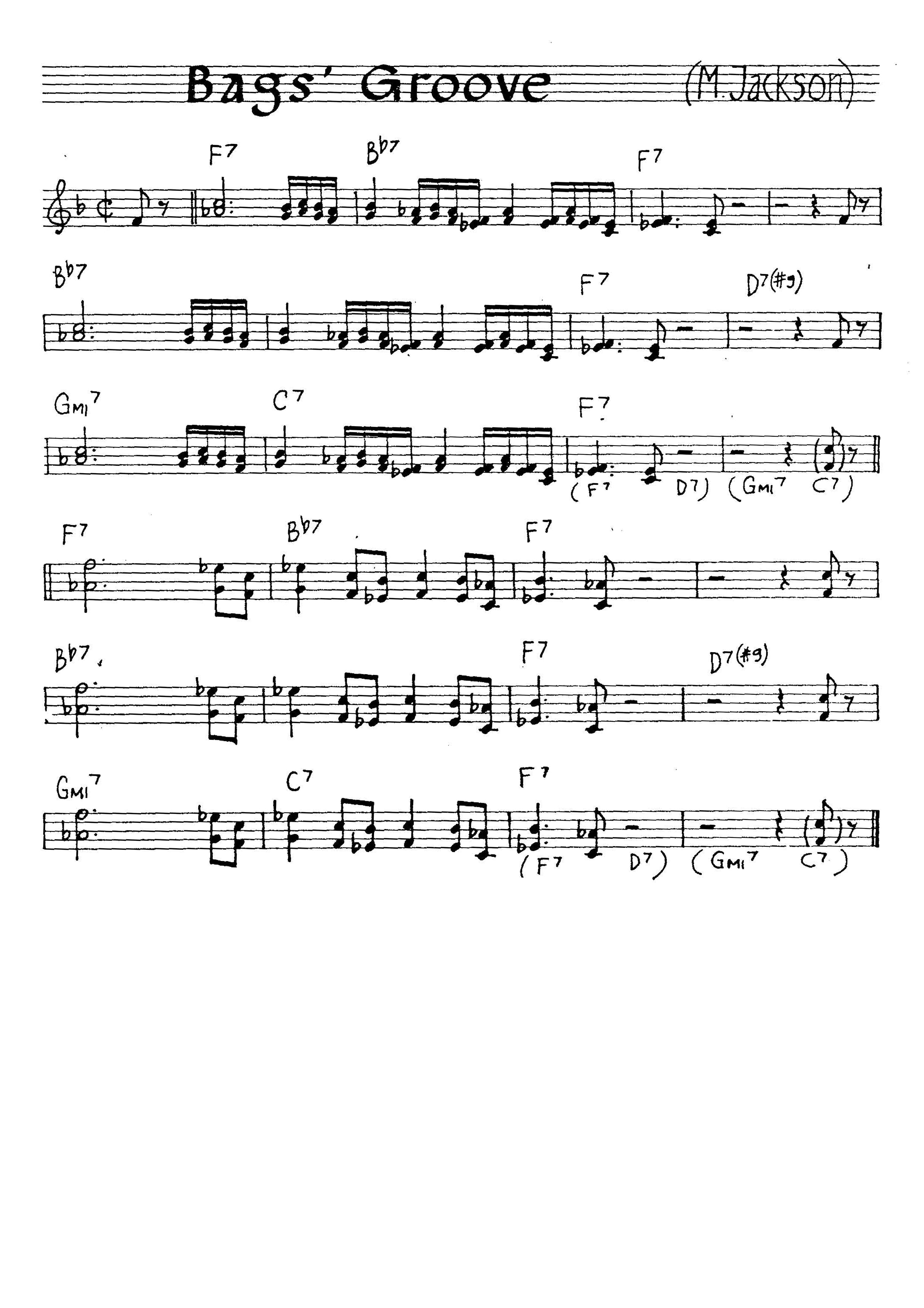 【無料楽譜】Bags' Groove（）／Jackson M.【JAZZ】
