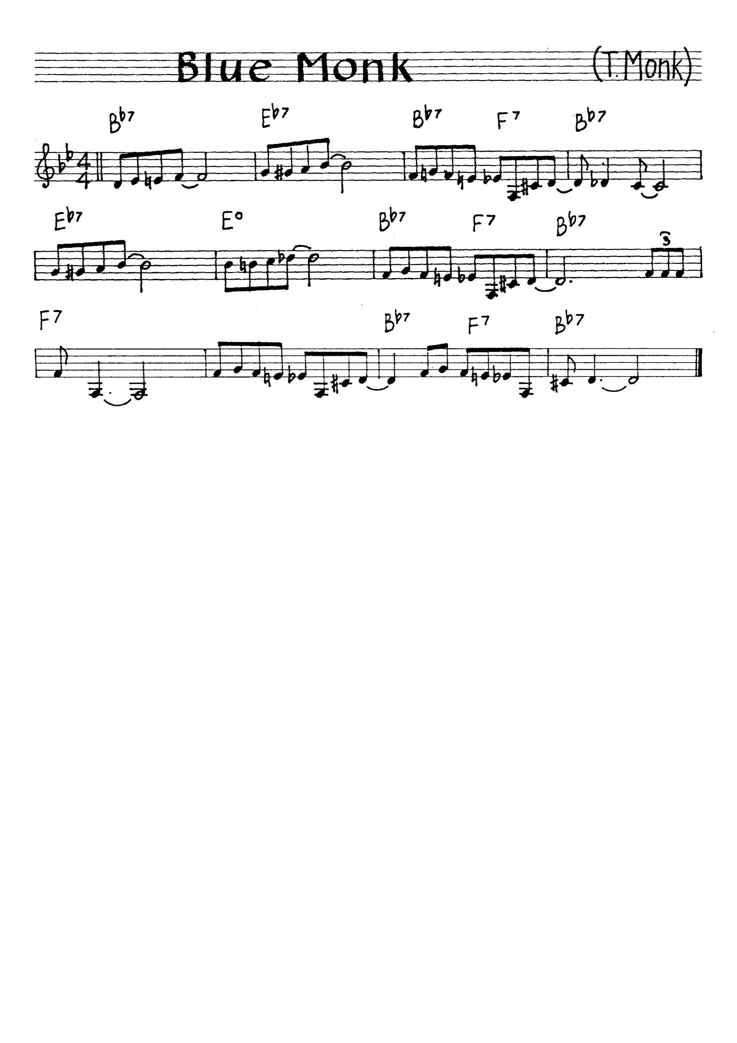 Blue Monk (Easy/Intermediate Level, Alto Sax) (Thelonious Monk