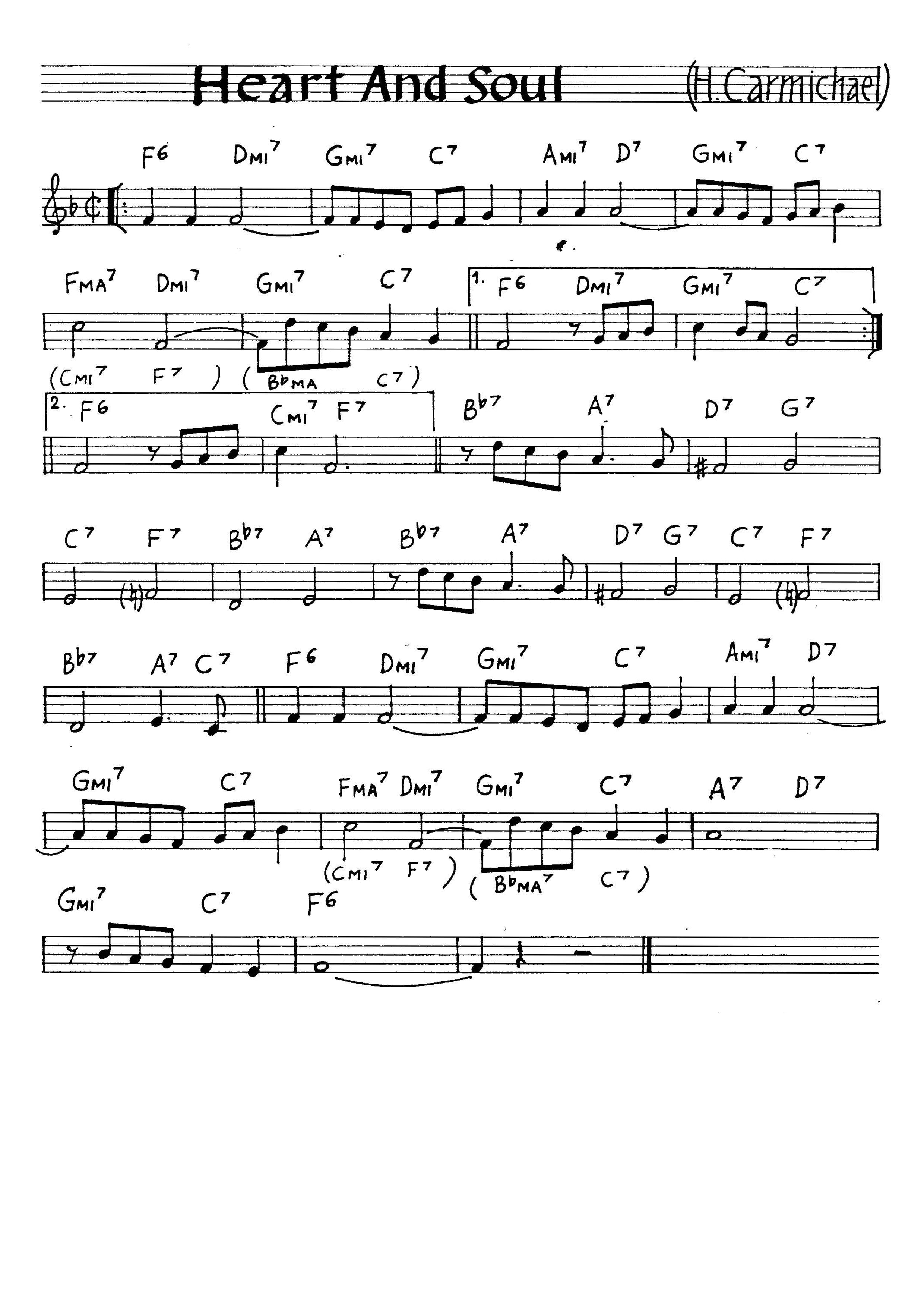【無料楽譜】Heart And Soul（）／Carmichael H.【JAZZ】