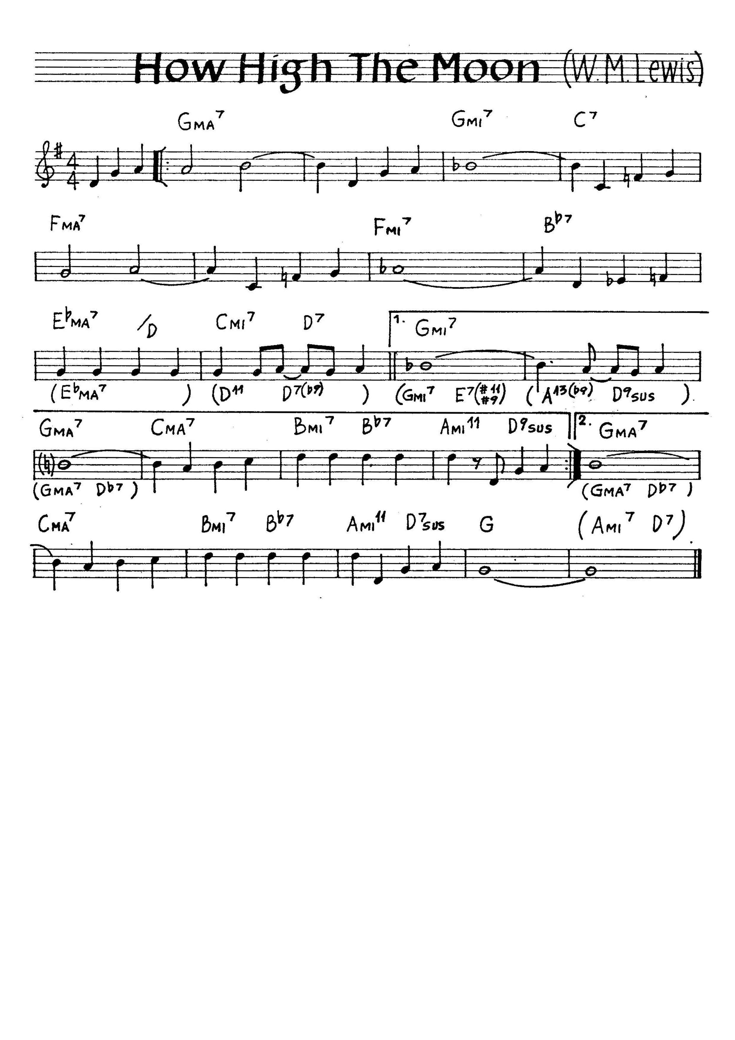 【無料楽譜】How High The Moon（）／Lewis W. M.【JAZZ】