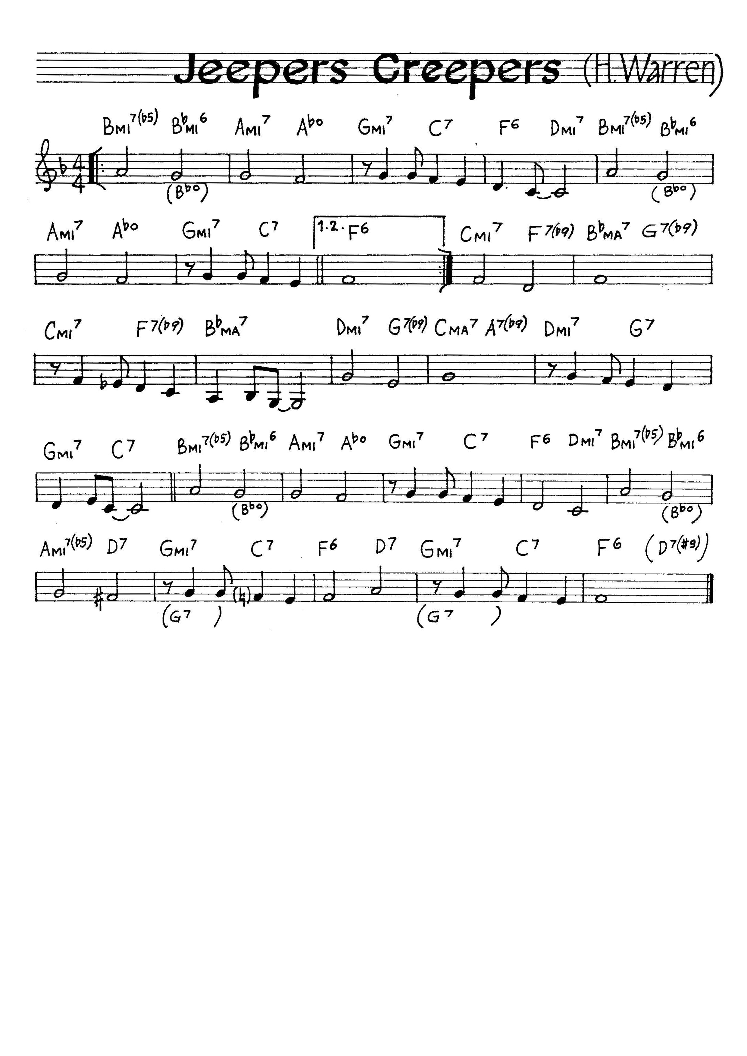 【無料楽譜】Jeepers Creepers（）／Warren H.【JAZZ】
