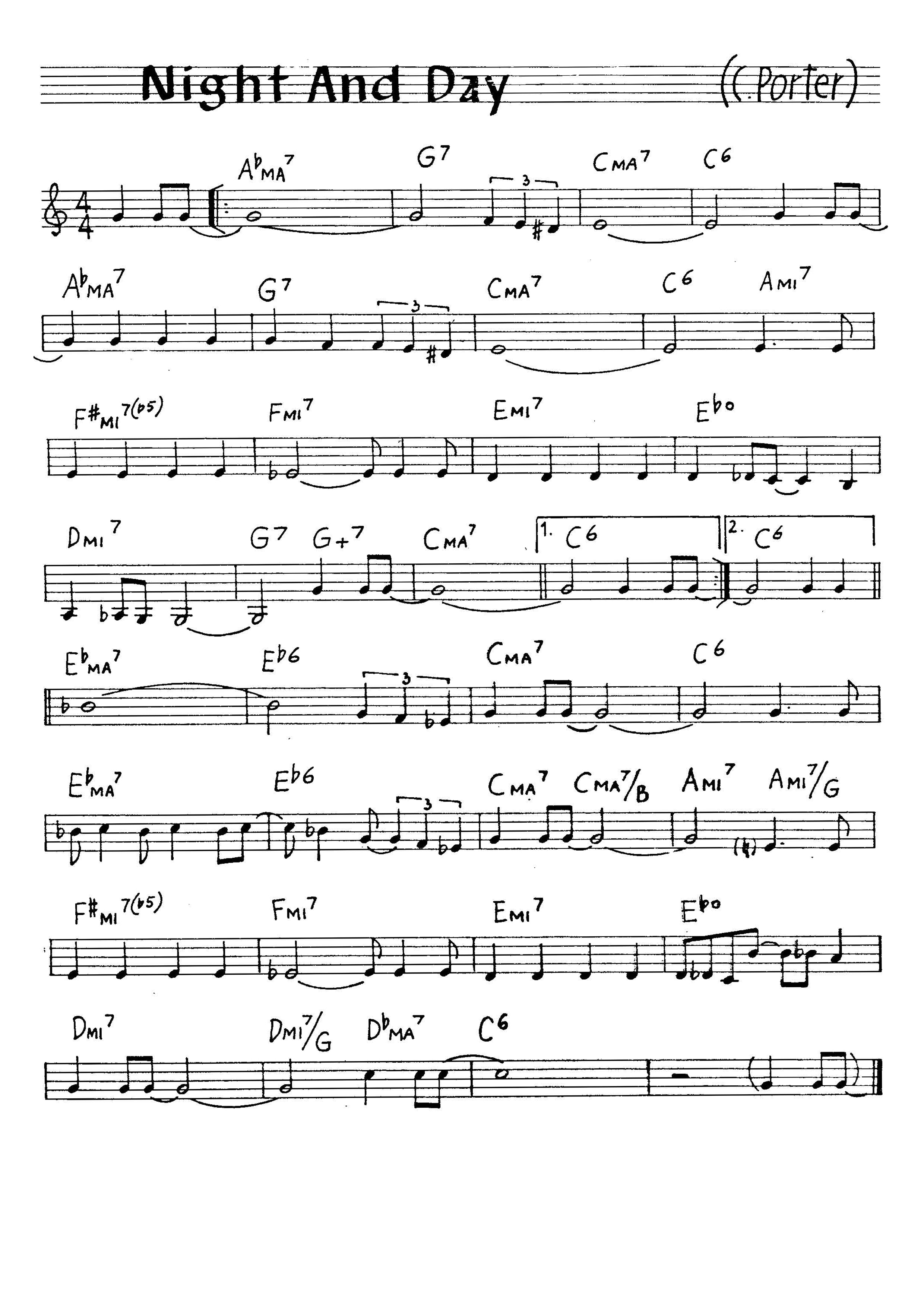 【無料楽譜】Night And Day（夜も昼も）／Porter C.【JAZZ】