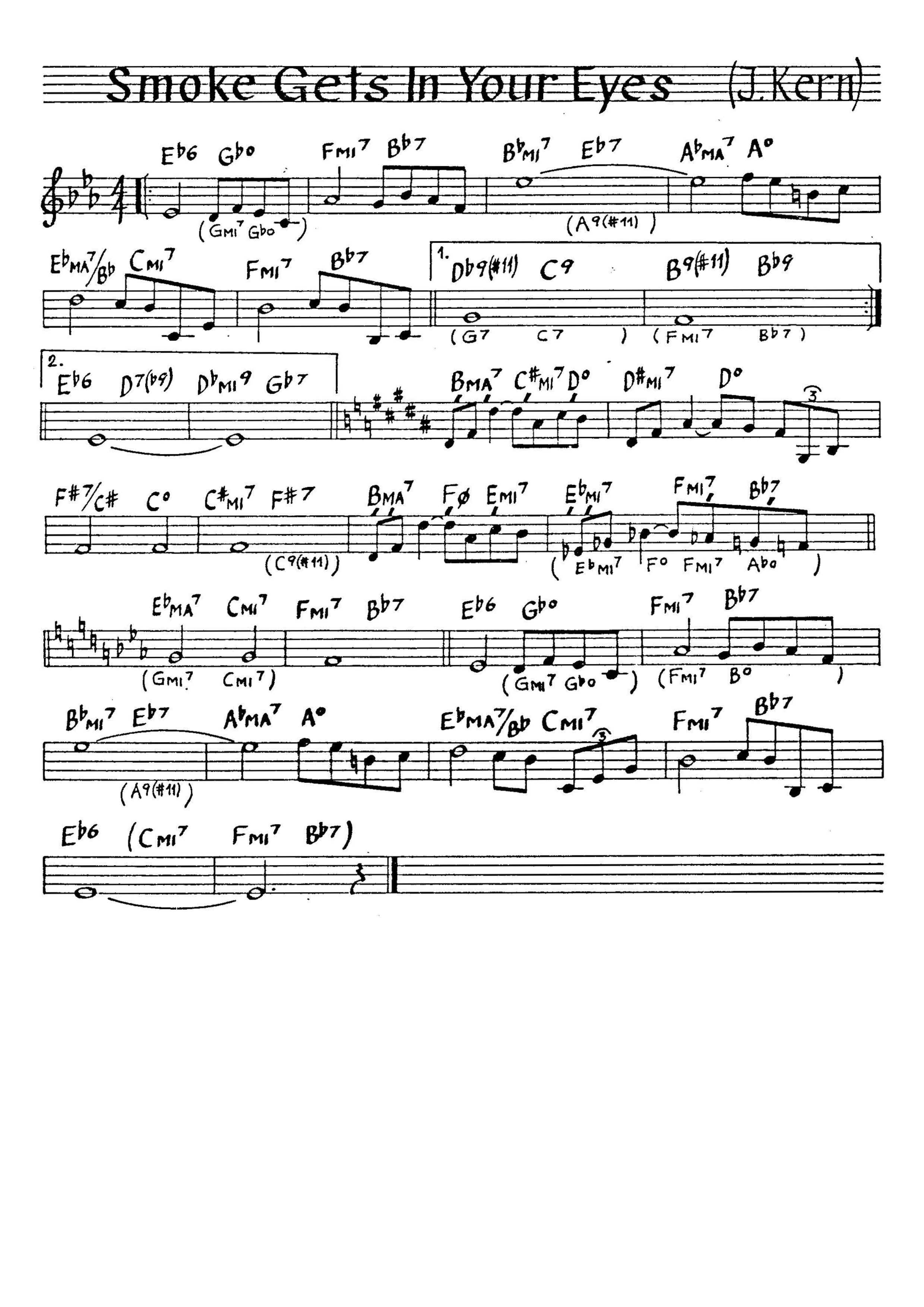 【無料楽譜】Smoke Gets In Your Eyes（煙が目にしみる）／Kern J.【JAZZ】