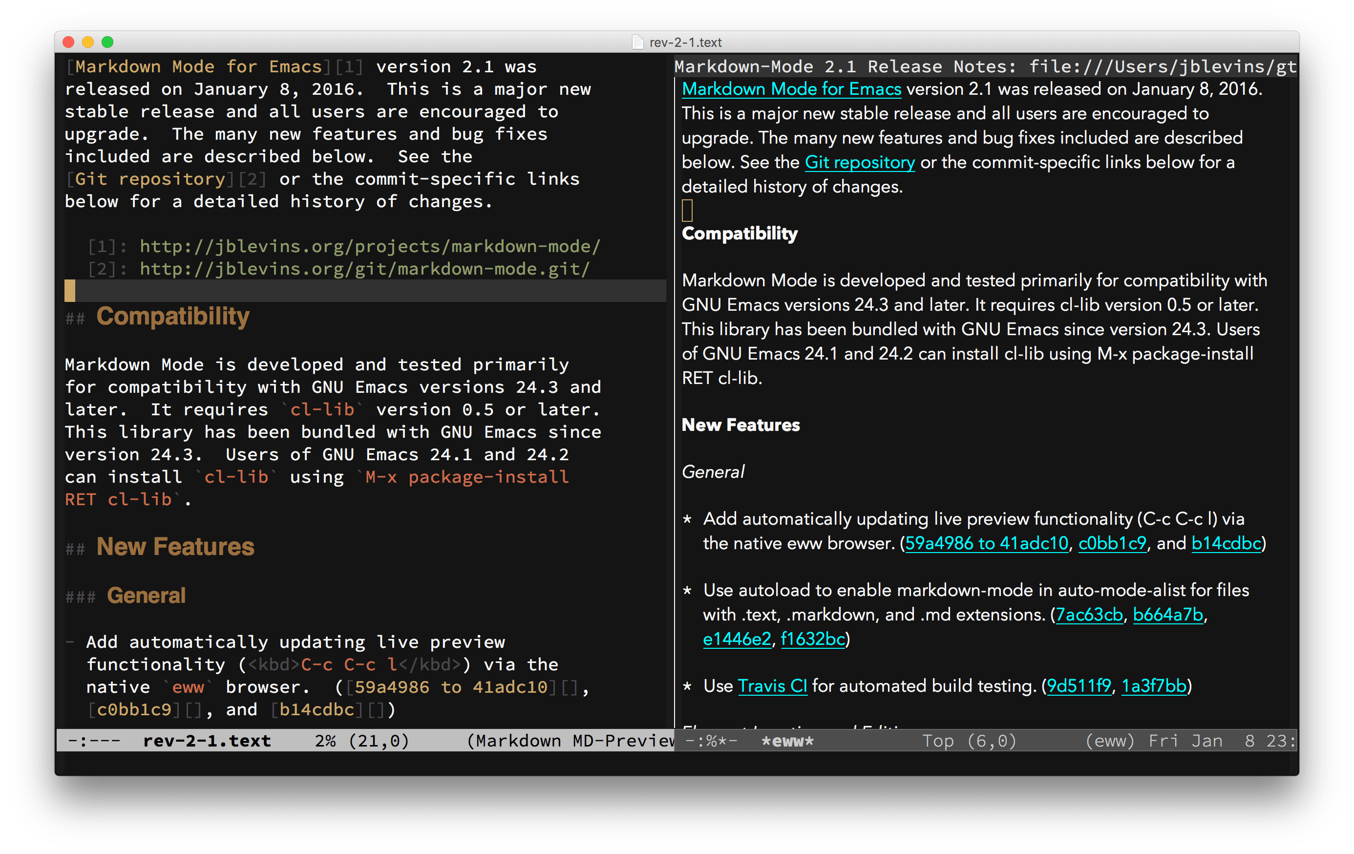 Markdown Mode for Emacs