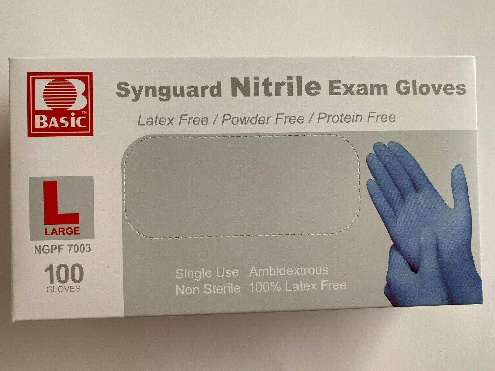 Basic Synguard Exam Gloves, Blue, Nitrile Large Latex/PowderFree NGPF