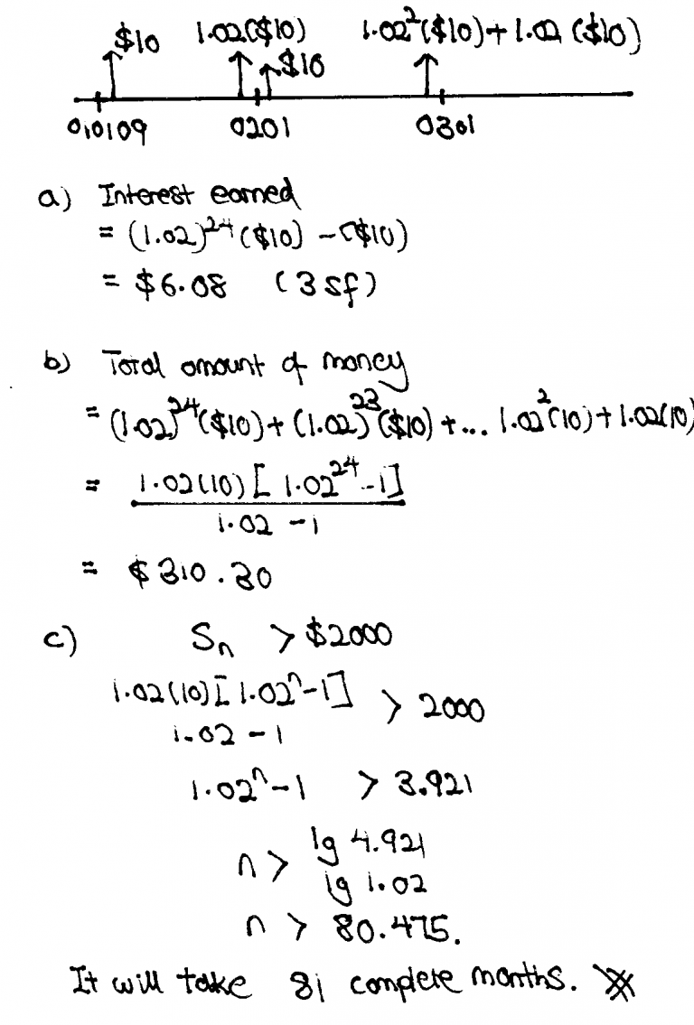 Solving geometric progression involvng time interest of money