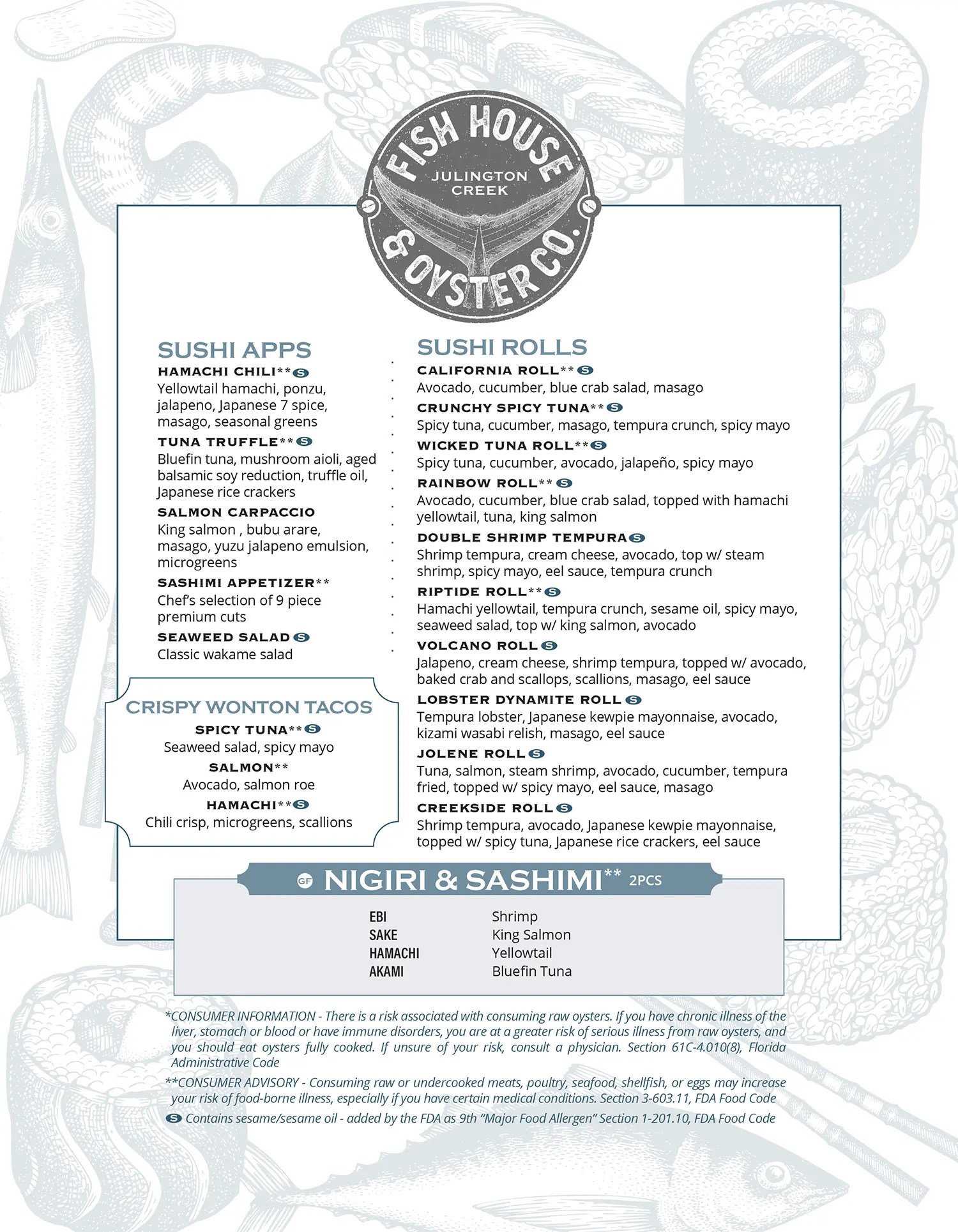 sushi menu Julington Creek Fish House
