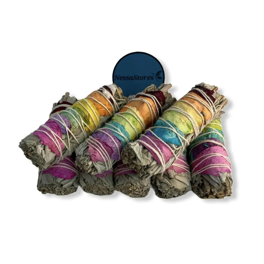 White Sage + 7 Chakra Colors Petals Smudge Incense 4" JC Imports Inc
