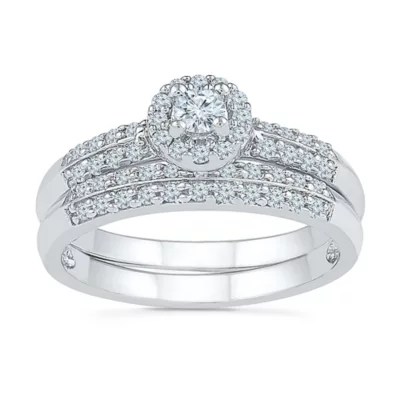 Womens 1/2 CT. T.W. Genuine White Diamond 10K White Gold Bridal Set