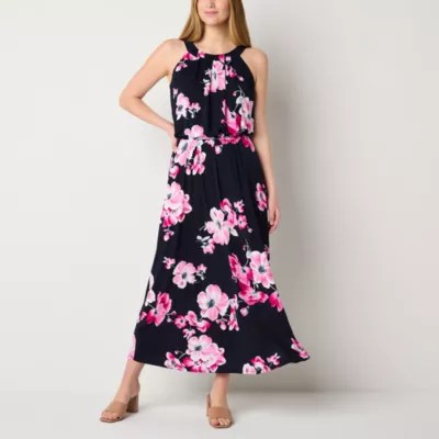 Robbie Bee Womens Sleeveless Floral Maxi Dress, Color Navy Pink JCPenney