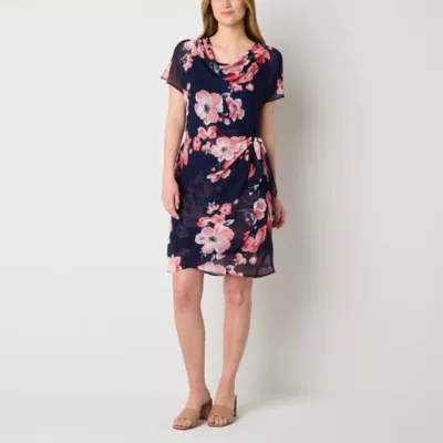 Robbie Bee Short Sleeve Sheath Dress, Color Navy Coral JCPenney