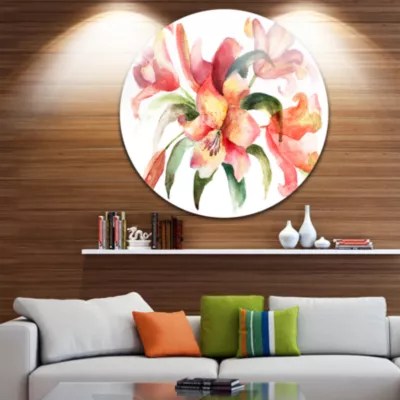 Design Art Lily Flowers Watercolor Illustration Floral Metal Circle