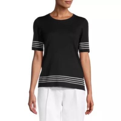Liz Claiborne Womens Crew Neck Short Sleeve Pullover Sweater