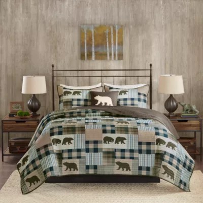 Woolrich Twin Falls Oversized 4 Piece Quilt Set, Color Brown Blue