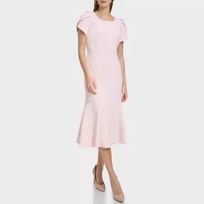Marc New York Womens Short Sleeve Midi Fit + Flare Dress