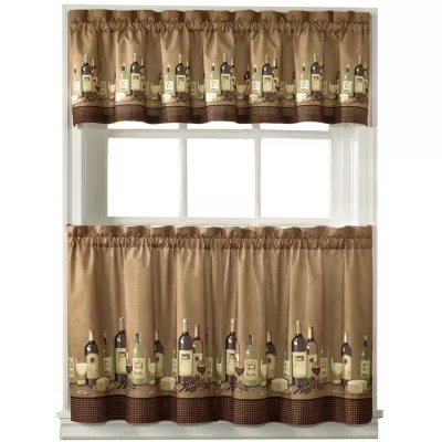 CHF Wines 3pc. Rod Pocket Kitchen Curtain Window Set, Color Multi