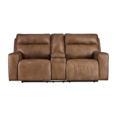 Signature Design By Ashley® Game Plan Dual Power Leather Reclining Loveseat with Console, Color