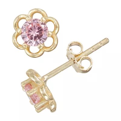 Children'S Pink Cubic Zirconia 14K Gold Over Silver 5mm Flower Stud Earrings JCPenney