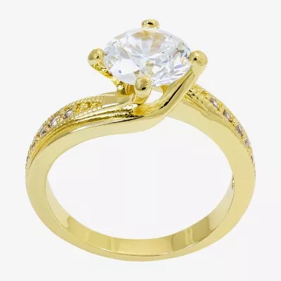 Sparkle Allure Solitaire Bypass Cubic Zirconia 14K Gold Over Brass Round Bypass Solitaire