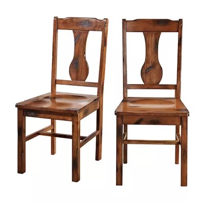 Distressed Dark Oak Wood Dining Kitchen Chairs, Set of 2, Color Dark