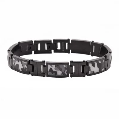 Mens Stainless Steel Camouflage Link Bracelet, Color Black Camo JCPenney