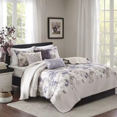 Madison Park Piper 6Pc Floral Quilt Set With Throw Pillows, Color