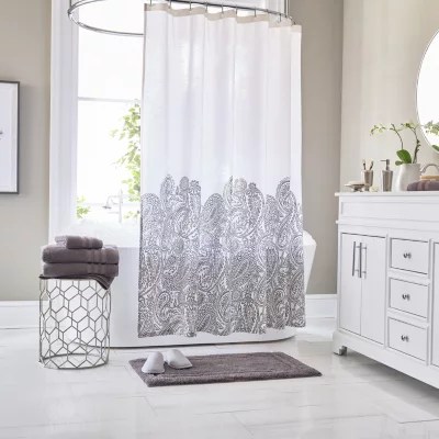 Liz Claiborne Paisley Border Shower Curtain, Color Weathered Gray
