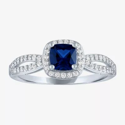 Yes, Please! Womens Lab Created Blue Sapphire Sterling Silver Cushion Halo Cocktail Ring - JCPenney