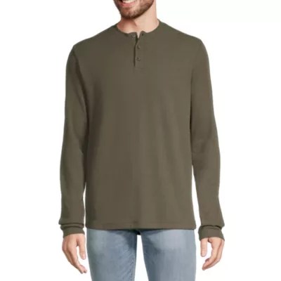 St. John's Bay Waffle Mens Henley Neck Long Sleeve Classic Fit Thermal