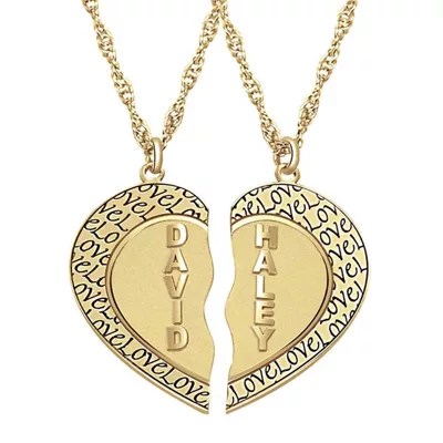 Personalized 14K Gold Over Silver Couple's Name Heart Pendant Necklaces