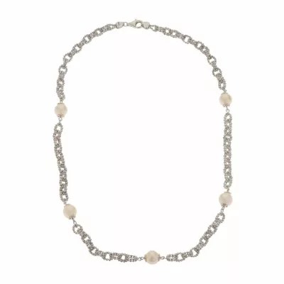 Cultured Freshwater Button Pearl DiamondCut Sterling Silver Chain
