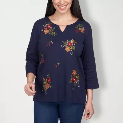 Alfred Dunner Classics Womens Round Neck 3/4 Sleeve TShirt JCPenney